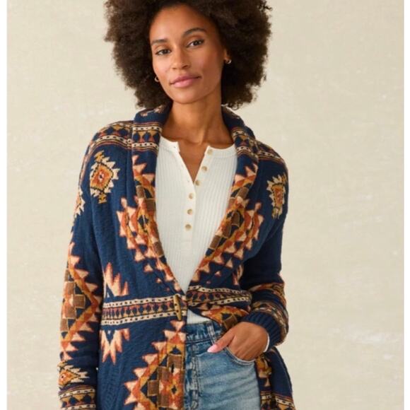 Faherty Sweaters - Faherty x B. Yellowtail Lodge Aztec Print Shall Collar Cardigan Wolf Mountain L